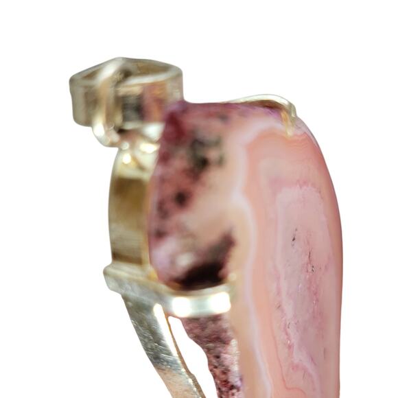 Pink Agate Slice Pendant – Sterling Silver Handmade 2.5" Crystal Necklace - Picture 3 of 10